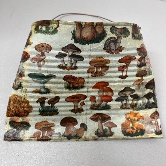 Vintage Mushroom Encyclopedia Metal Basket With Handle Tote - Picture 2 of 5